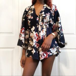 Navy Blue Floral Romper